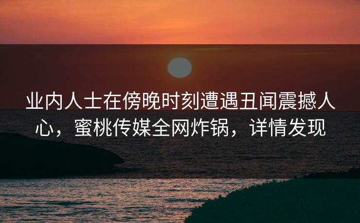 业内人士在傍晚时刻遭遇丑闻震撼人心，蜜桃传媒全网炸锅，详情发现