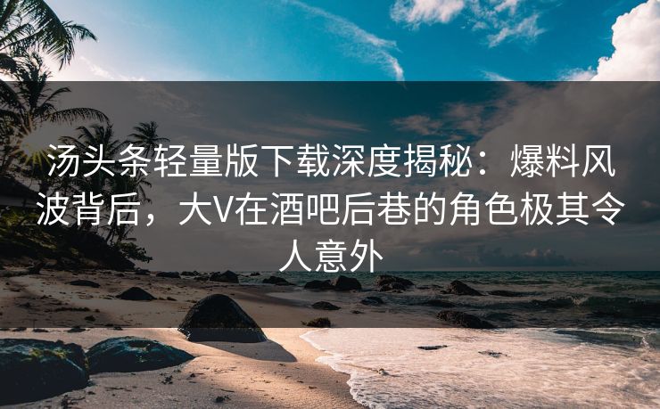 汤头条轻量版下载深度揭秘：爆料风波背后，大V在酒吧后巷的角色极其令人意外