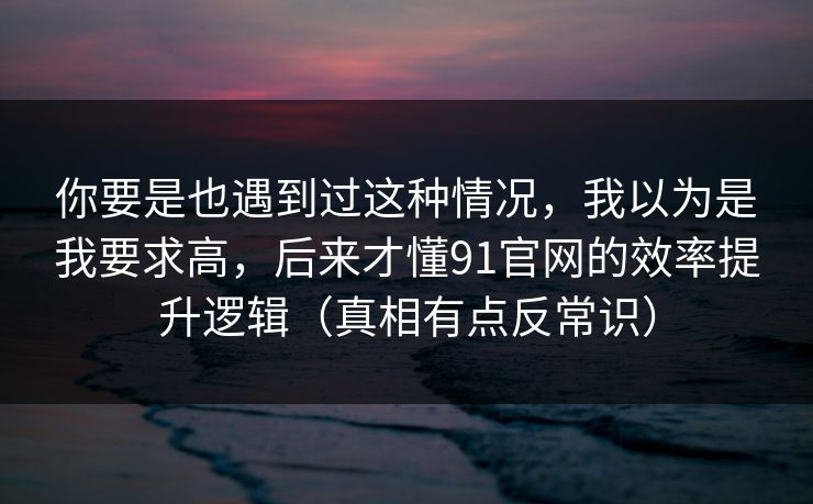 你要是也遇到过这种情况，我以为是我要求高，后来才懂91官网的效率提升逻辑（真相有点反常识）